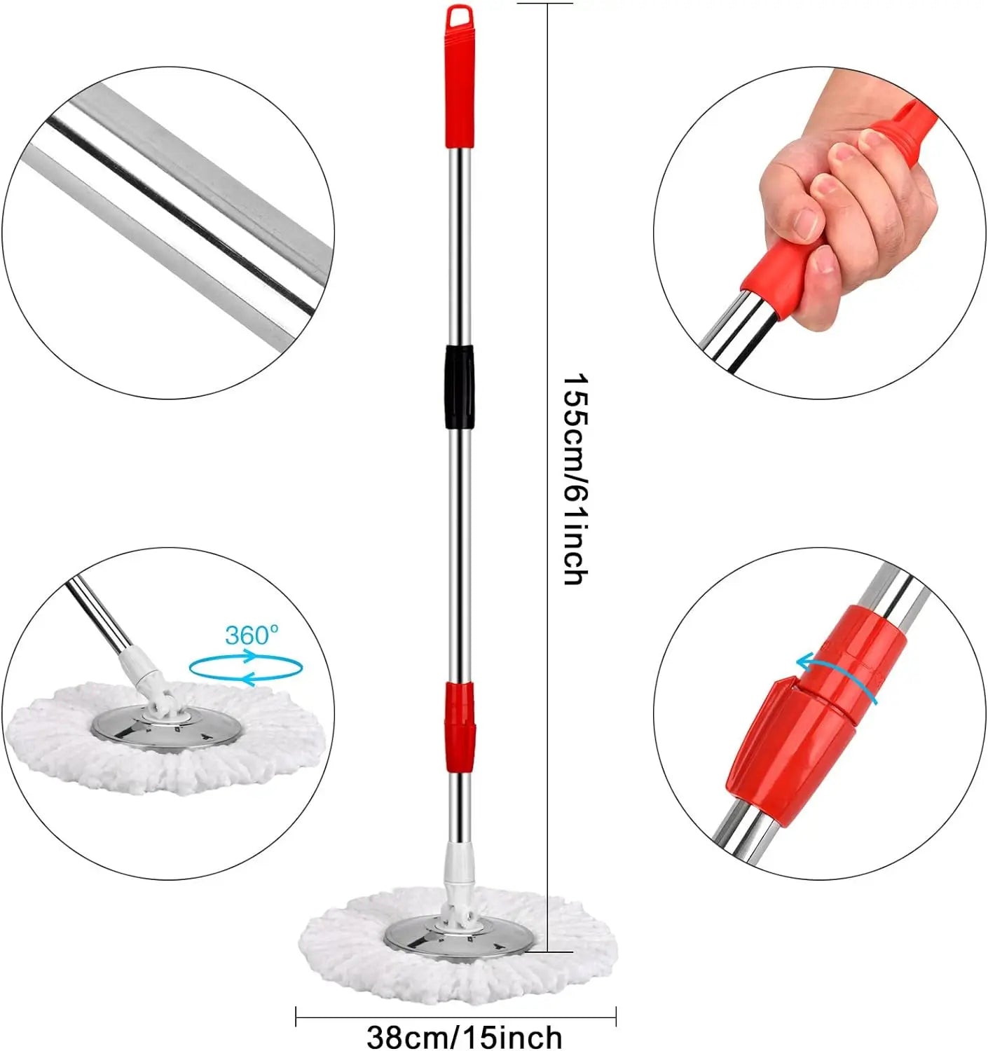 3 Models Spin Mop Bucket Set with Stainless Steel Basket, 61" Extendable Handle & 3 Microfiber Mop Heads, All Floor Cleaner