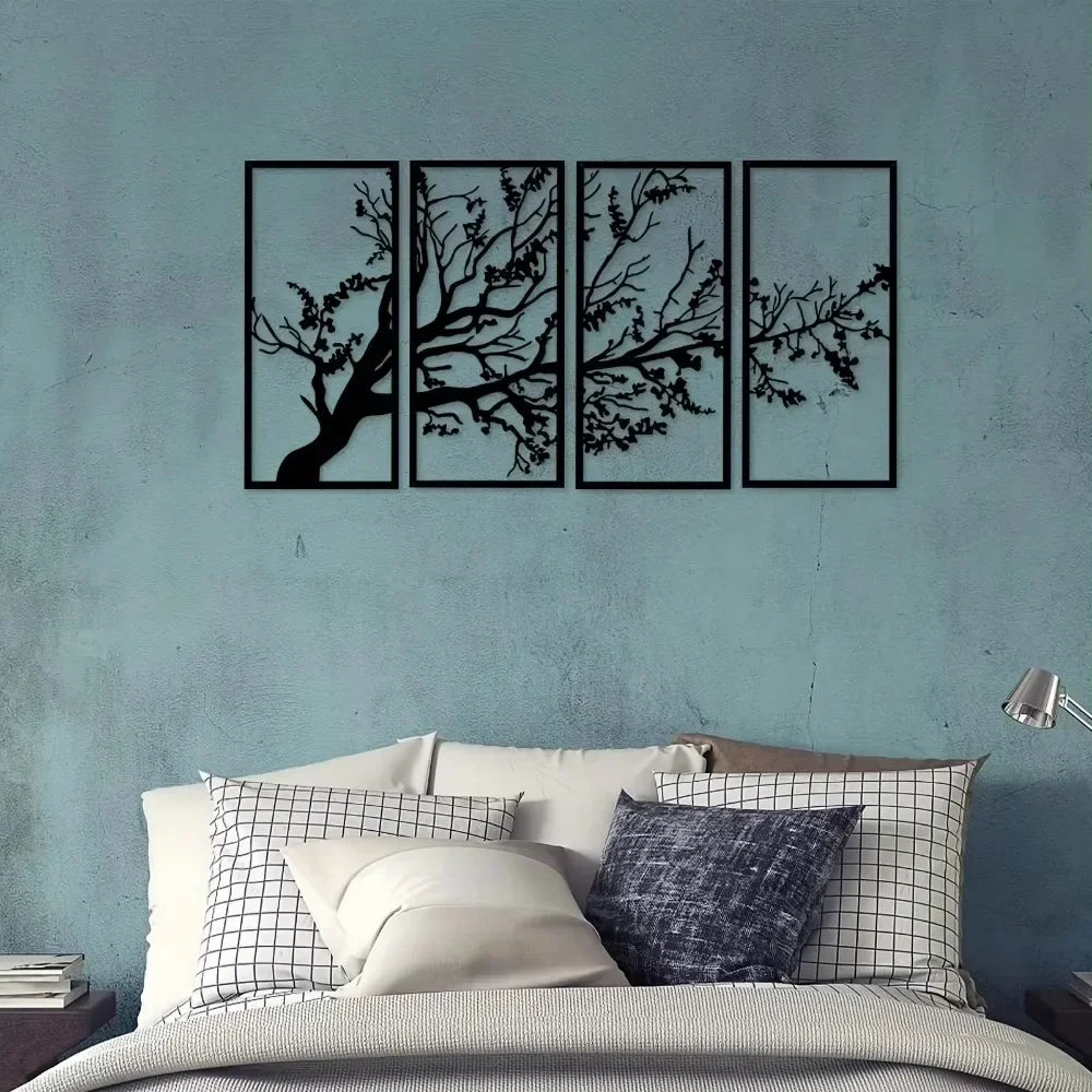 4-Piece Metal Wall Art Set Elegant Tree of Life Design Stunning Metal Tree Wall Decor for Interior Decoration and Modern Spaces