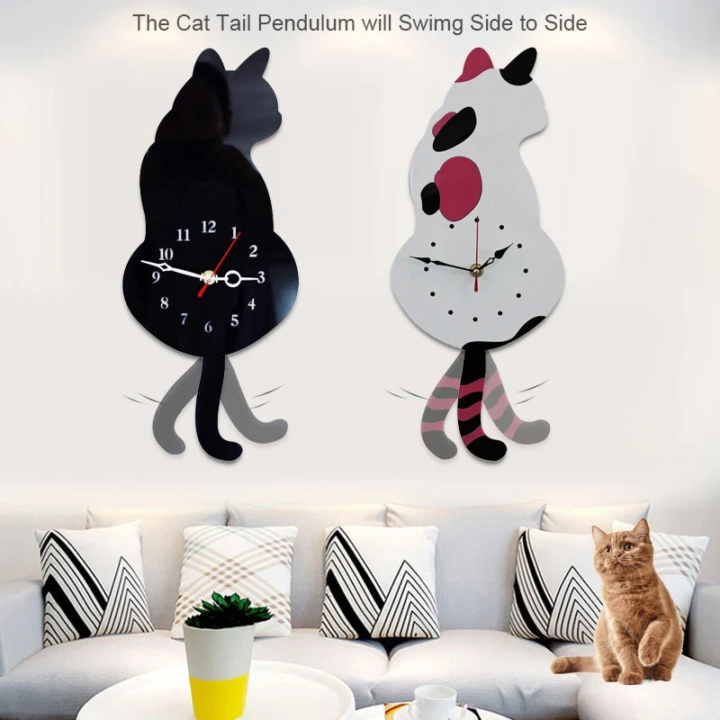 Rocking Tail Cat Hanging Clock