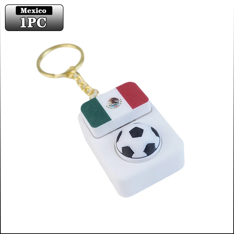 Spinning Soccer Clicker Keychain with Flag Pendant Stress Relief Fidget Toy for Fans Collectible Memorial Gift Boys Girls