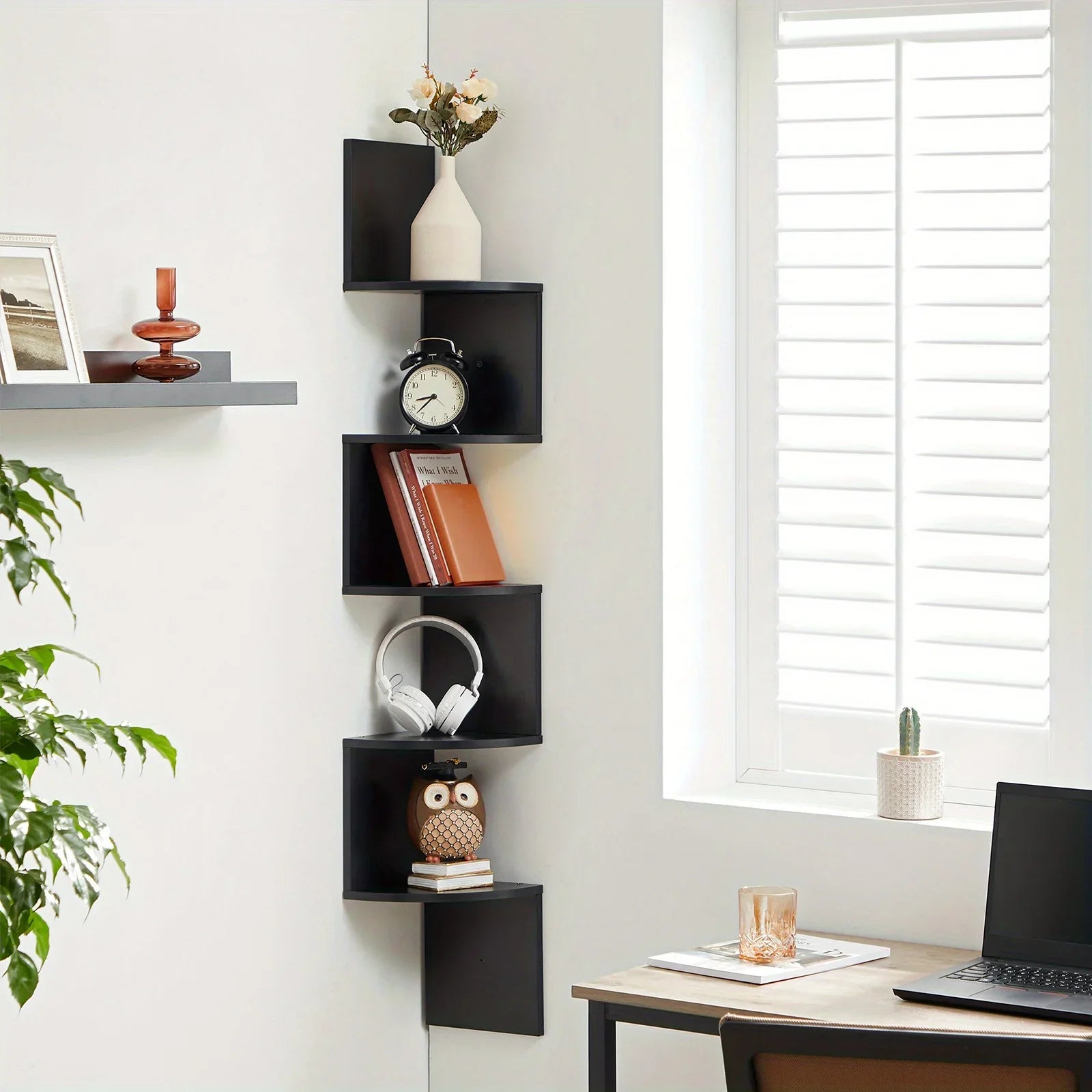 Space Saving Storage for Bedroom, Living Room, Bathroom, Home Office 5-Tier Corner Shelf, Wall Mounted Floating Shelves