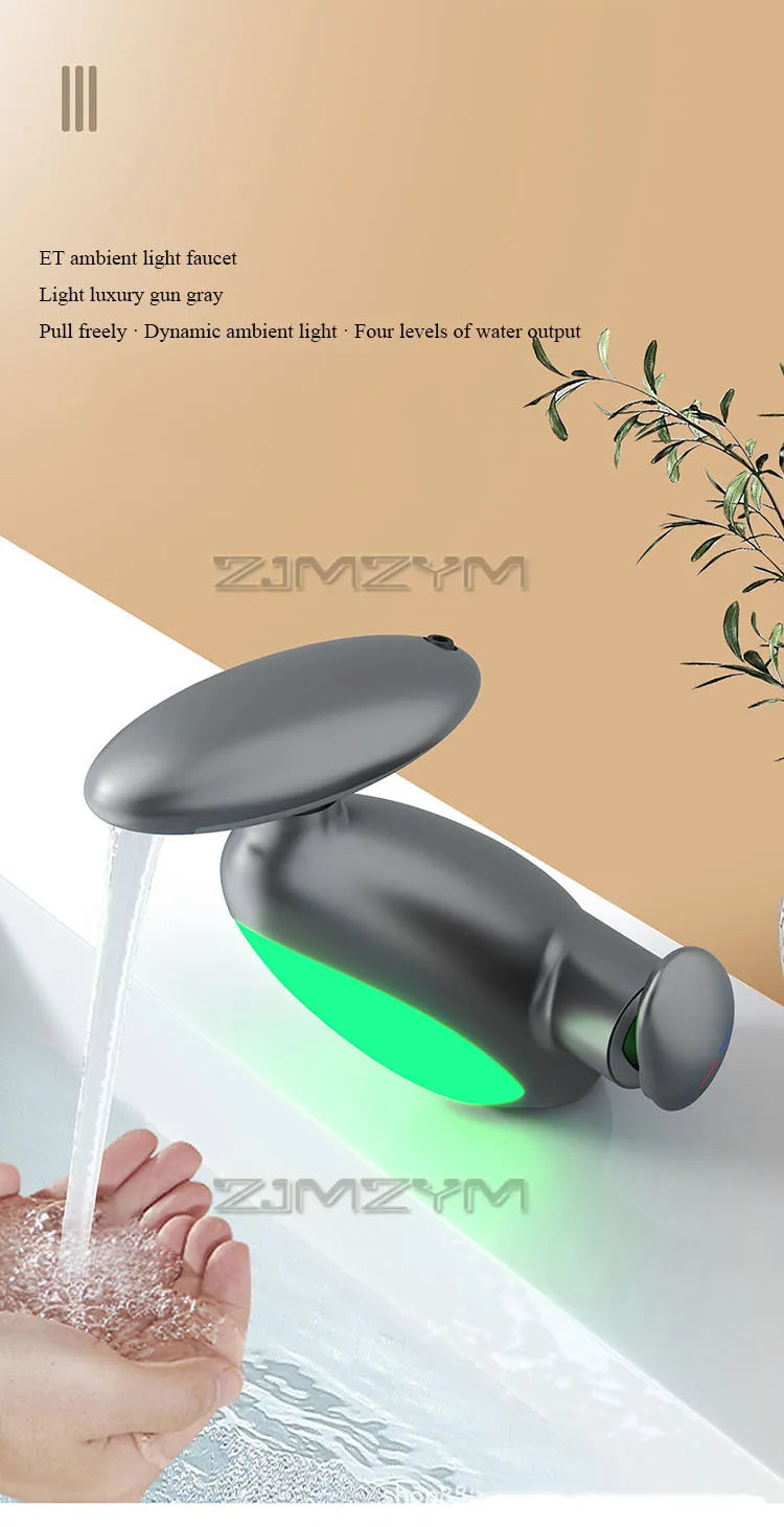 4Modes Outlet LED Basin Faucet 360° Rotatable Pulled Out Tap Temperature Sensitive Sink Faucets Drip-proof Hot Cold Switch Mixer