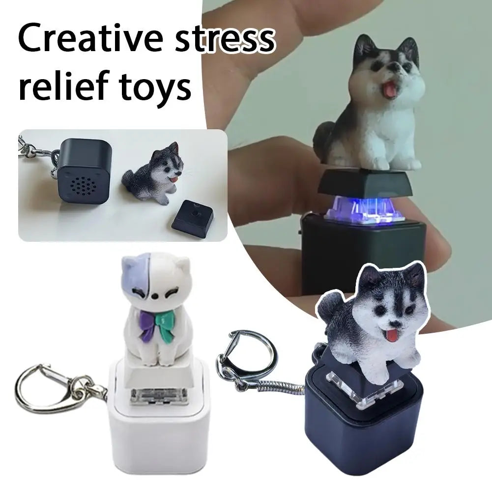 Funny Croaking Frog Keychain Rechargeable Frog/Pig/Dog Cat Keyboard Fidget Clicker Sound Keychain with LED for Stress Relief