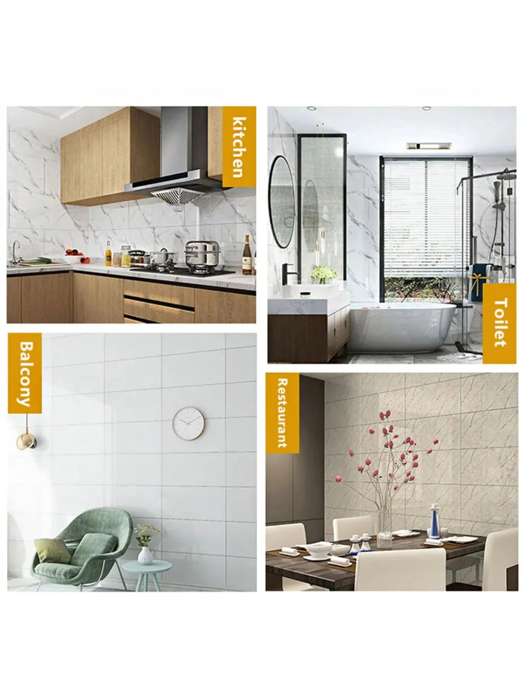 10-Pack Self-Adhesive Marble Tile Stickers – Waterproof 30x60cm PVC Peel-and-Stick Tiles for Kitchen & Bathroom Walls/Floors