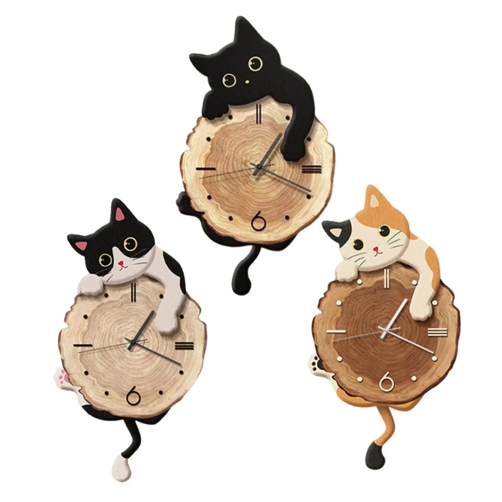 Cat Wall Clock Animal with Swinging Tail Cute Pendulum Decorative Clock for Kitchen Bedroom Dining Room Living Room Indoor