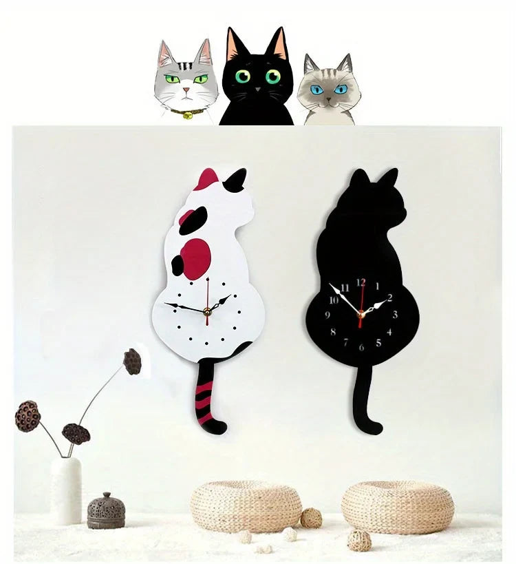 Black Cat Pendulum Wall Clock Moving product detail