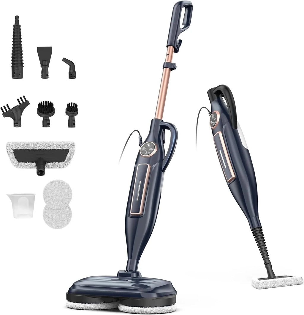 VM6 Steam Mop Cleaner with Rotating Mop Pads 1300W Powerful Floor Steamer 10 in 1 Lightweight Spin Mop High Temperature with Steam Blaster Technology LED Headlights for Home Hardwood Marble Floors