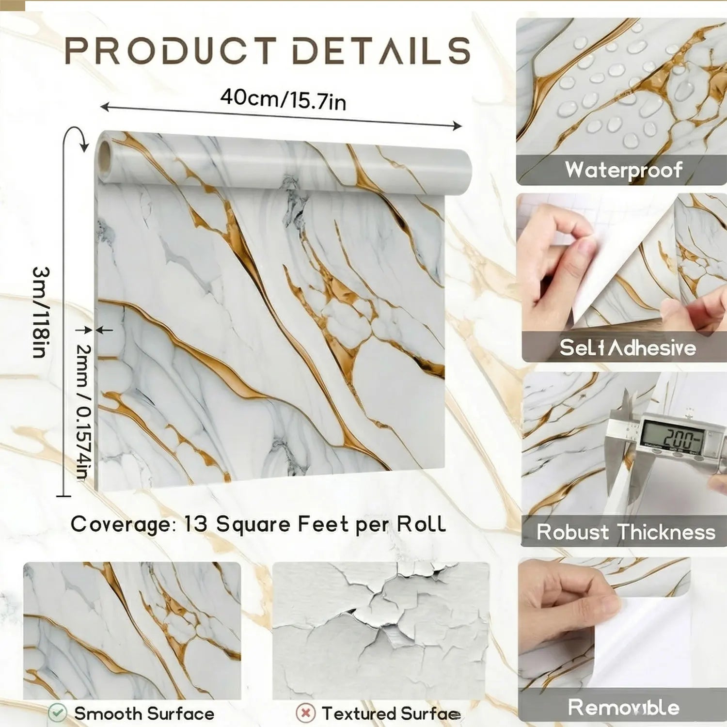 40X300CM Peel and Stick Wallpaper Contact Paper Self-Adhesive and Removable IXPE Waterproof Contact Paper for bedroom bathroom