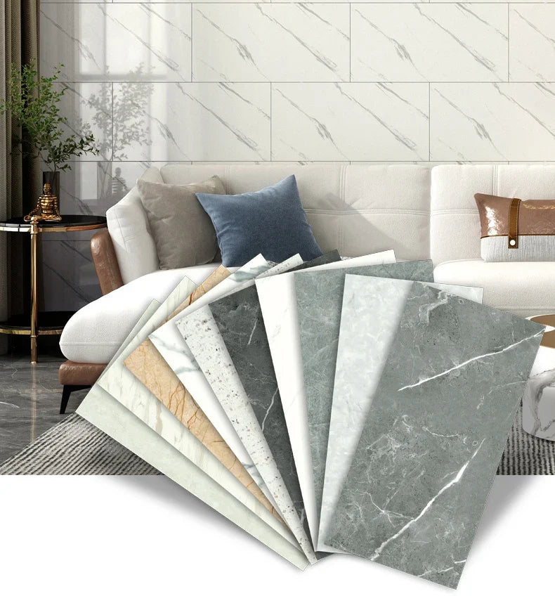 10-Pack Self-Adhesive Marble Tile Stickers – Waterproof 30x60cm PVC Peel-and-Stick Tiles for Kitchen & Bathroom Walls/Floors