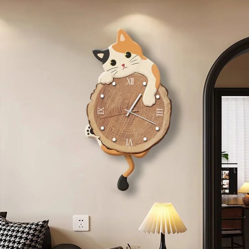 Cat Wall Clock Cat Tail Swing - black cat 29cm x 51cm product view