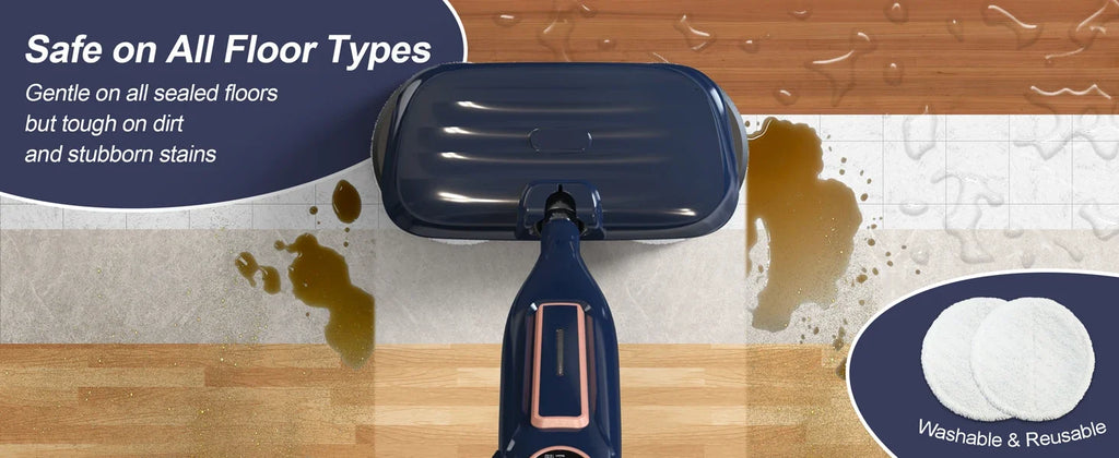 VM6 Steam Mop Cleaner with Rotating Mop Pads 1300W Powerful Floor Steamer 10 in 1 Lightweight Spin Mop High Temperature with Steam Blaster Technology LED Headlights for Home Hardwood Marble Floors