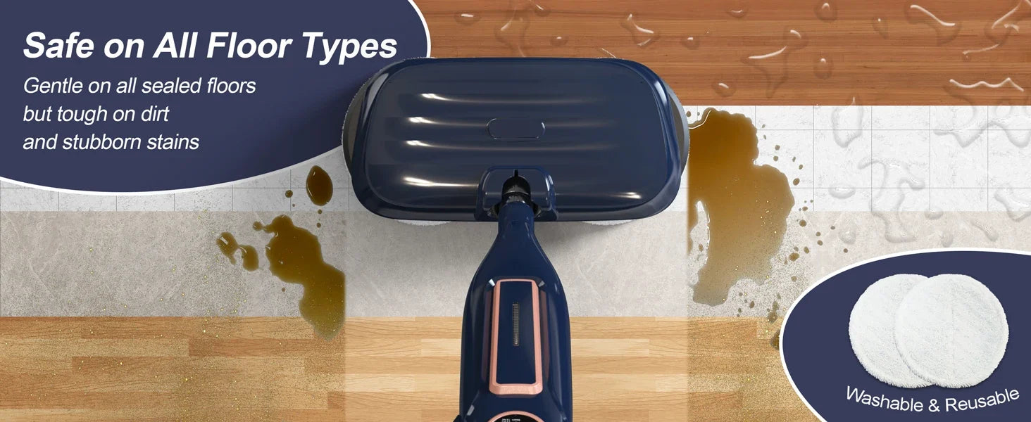 VM6 Steam Mop Cleaner with Rotating Mop Pads 1300W Powerful Floor Steamer 10 in 1 Lightweight Spin Mop High Temperature with Steam Blaster Technology LED Headlights for Home Hardwood Marble Floors