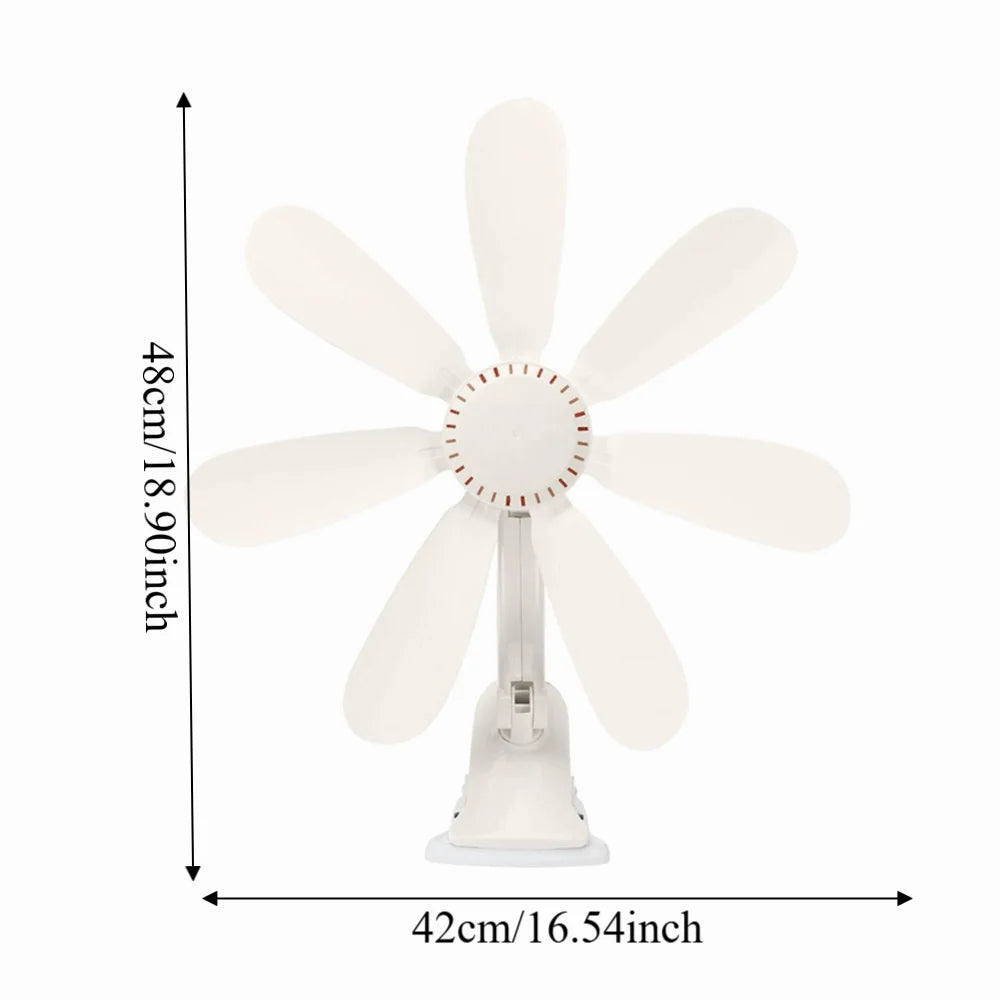 Strong Wind Portable Clip Fan Hollow-out Design Clip Fan Small Personal Fan Powerful Airflow Seven Leaves Personal Cooling Fan