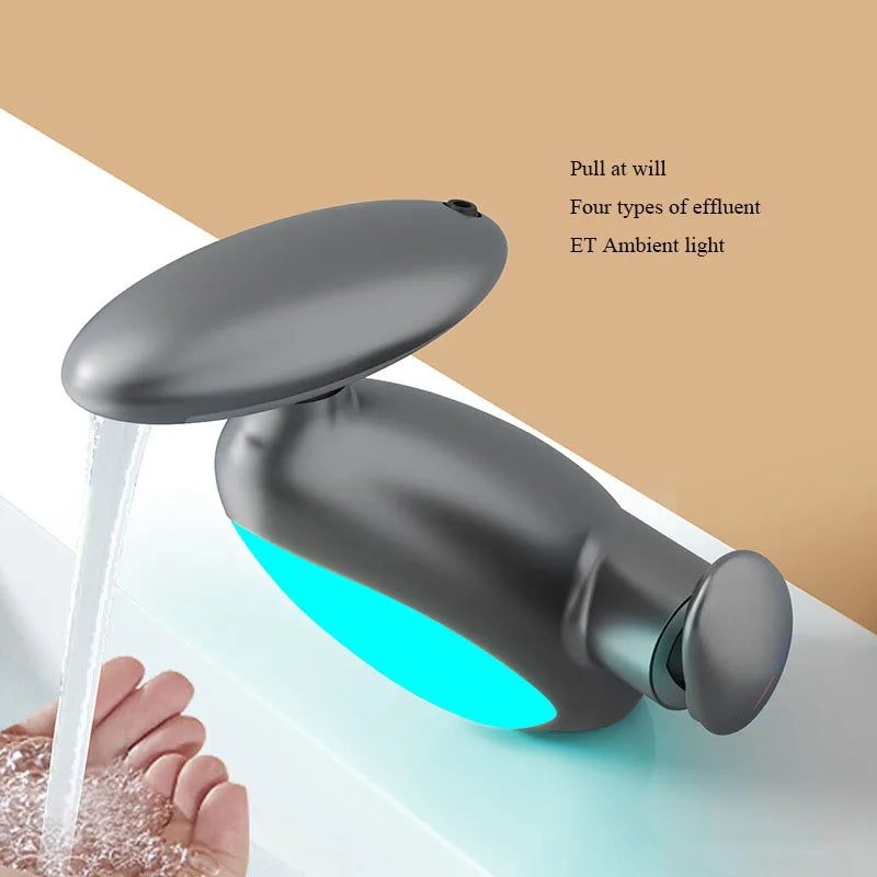 4Modes Outlet LED Basin Faucet 360° Rotatable Pulled Out Tap Temperature Sensitive Sink Faucets Drip-proof Hot Cold Switch Mixer