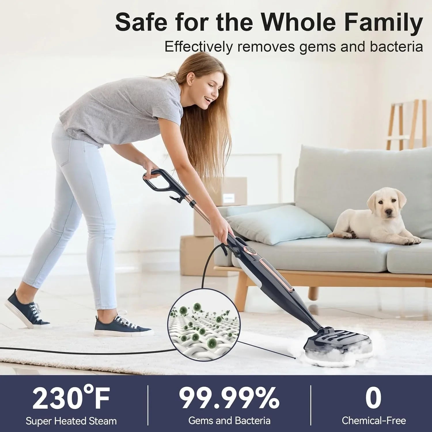 VM6 Steam Mop Cleaner with Rotating Mop Pads 1300W Powerful Floor Steamer 10 in 1 Lightweight Spin Mop High Temperature with Steam Blaster Technology LED Headlights for Home Hardwood Marble Floors