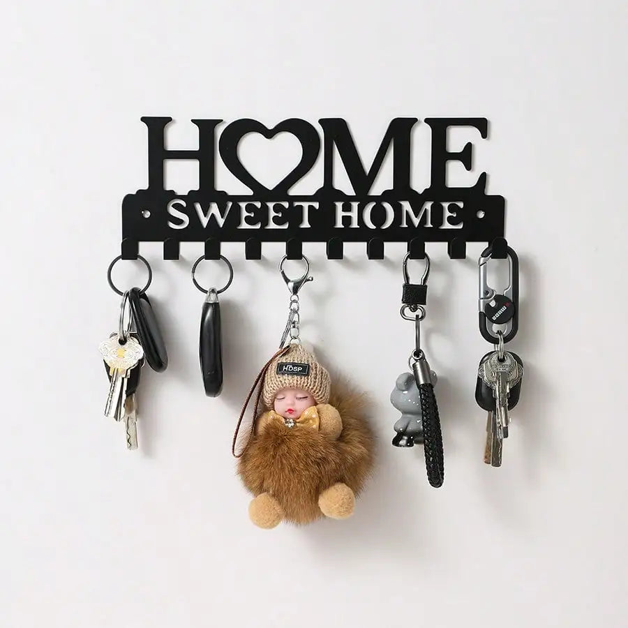 1pc Black Key Holder Wall Mounted Storage Rack, Metal Art Decorative Hook For Coats, Hats, Entrance Hallway