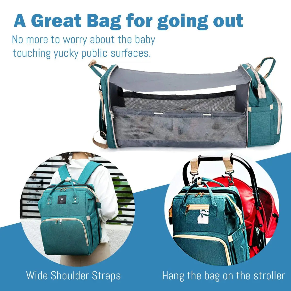 NestVoyage™ 3‑in‑1 Diaper Bag & Portable Changing Station