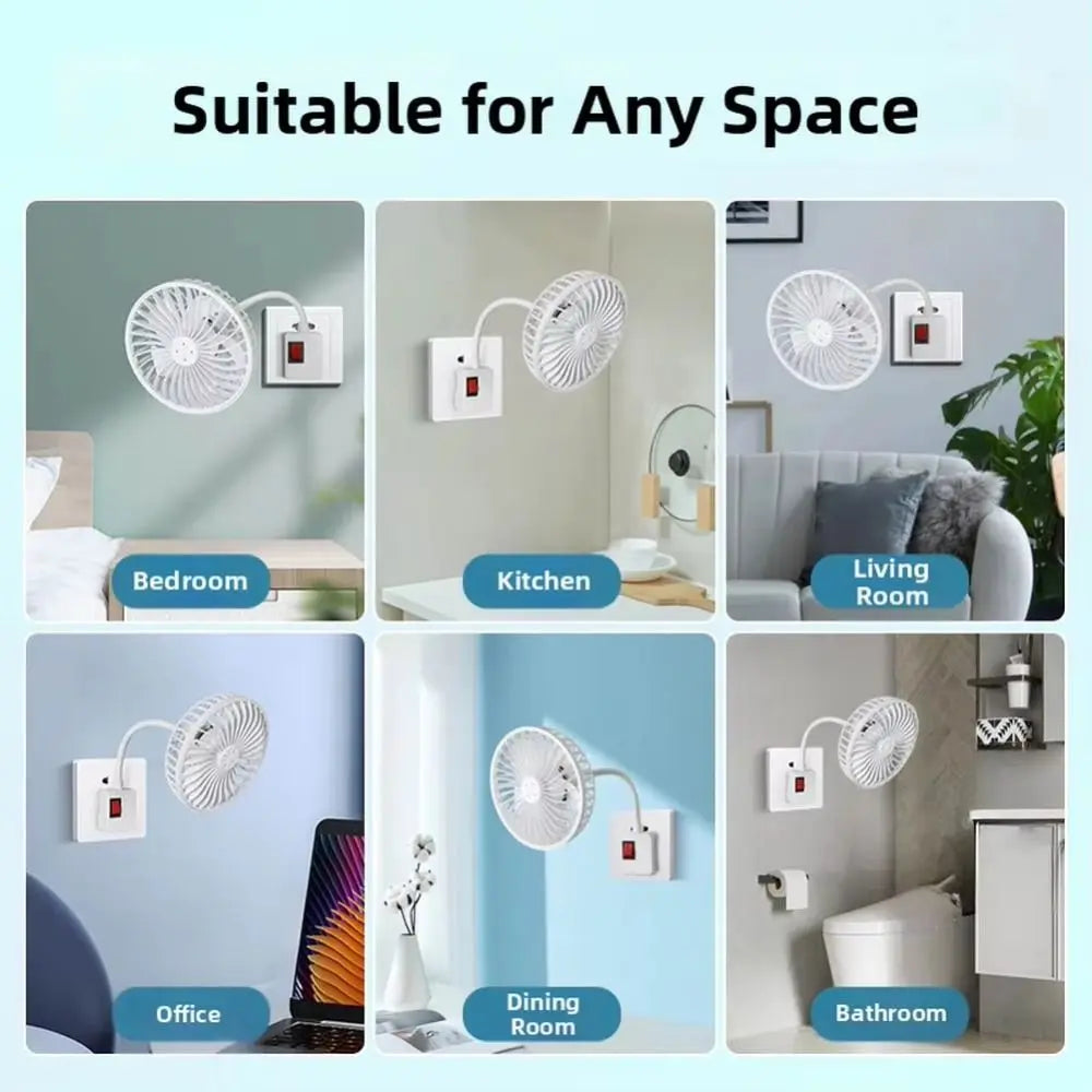360 Rotatable Socket Fan Low Noise Energy Saving UK Plug Fan EU Plug with Safety Cover Wall Socket Fan for Kitchen Bathroom Dorm