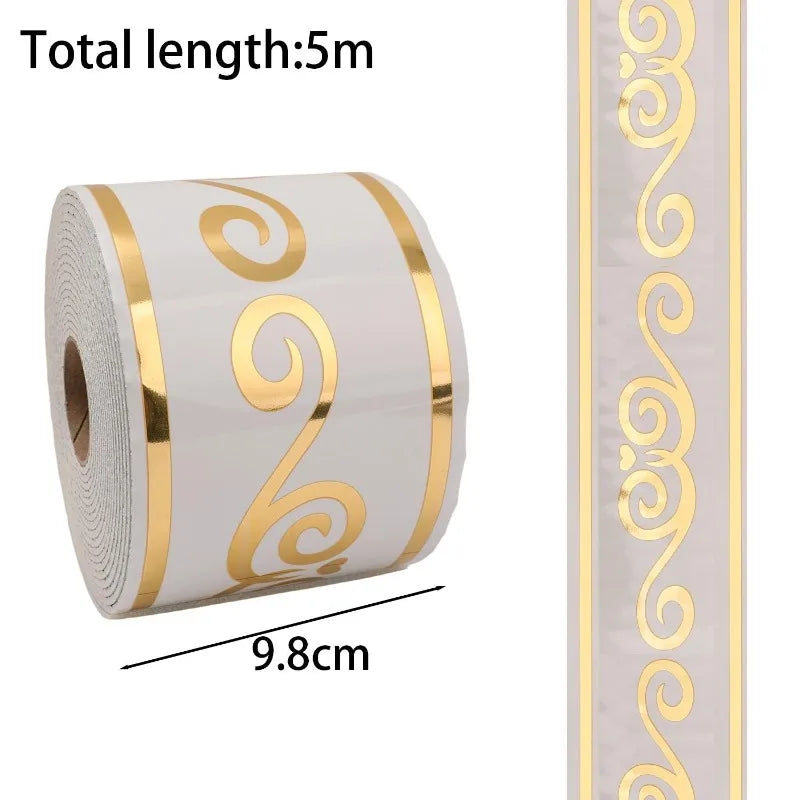 Self Adhesive Skirting Board PVC Soft Wall Trim Strip Waist Line Sticker Waterproof Gold Border Floor Edge Protector Home Decor