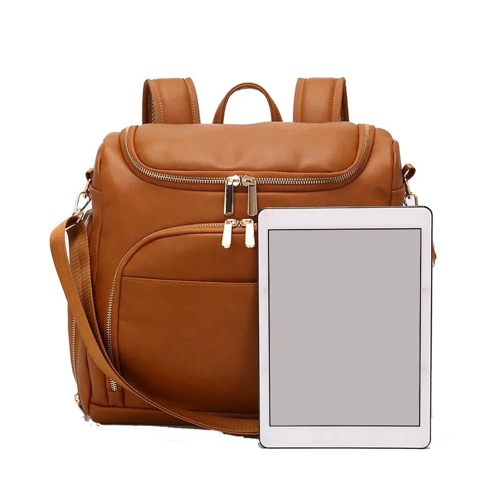 Premium Extra Large Vegan Leather Diaper Bag Tote Backpack