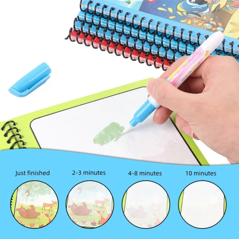 Magic Water Book with Pen Children Learning  Education Toy Baby Montessori Toys Drawing Coloring Books for Kids 2 To 4 Years Old