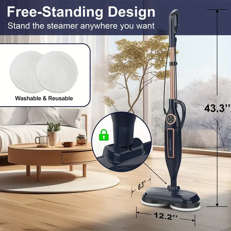 VM6 Steam Mop Cleaner with Rotating Mop Pads 1300W Powerful Floor Steamer 10 in 1 Lightweight Spin Mop High Temperature with Steam Blaster Technology LED Headlights for Home Hardwood Marble Floors
