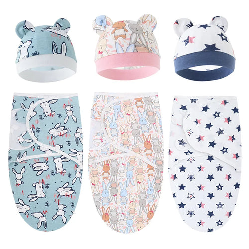 Organic Cotton Newborn Swaddle Set with Cap