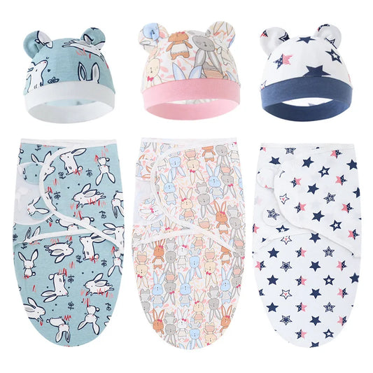Organic Cotton Newborn Swaddle Set with Cap