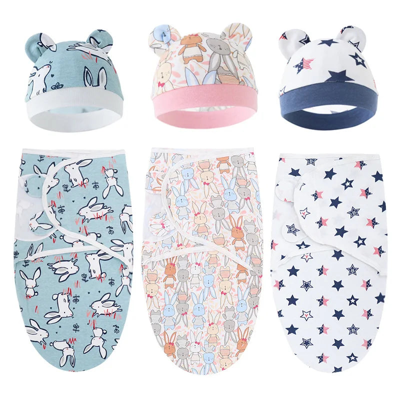 Organic Cotton Newborn Swaddle Set with Cap