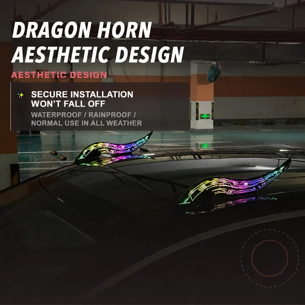 1Set 32 LED Light Modes Dragon Horn Car Roof Fins, Touch Dimmable Waterproof Auto Decoration, Universal Car Exterior Accessory