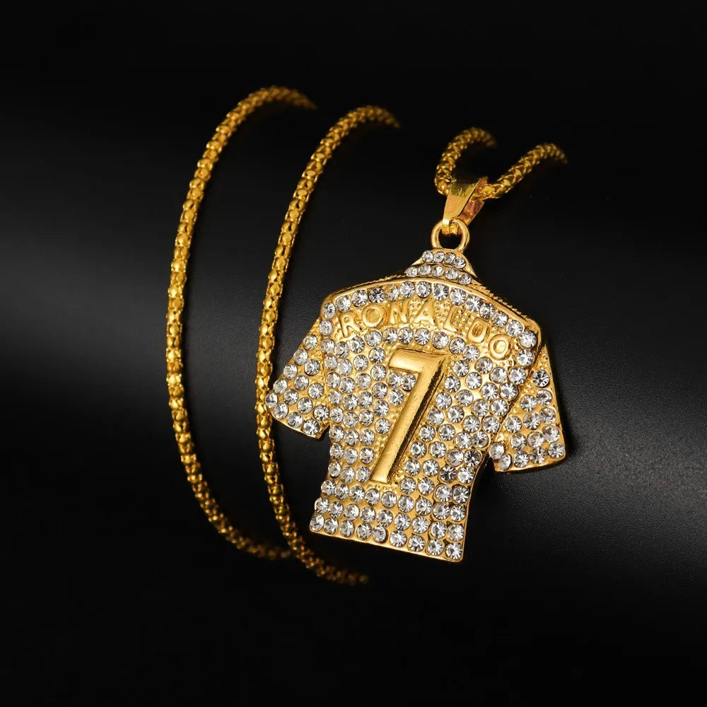 cr7 necklace Stainless Steel Titanium gold plated Crystals football Cristiano Ronaldo 7 jersey pendant necklace