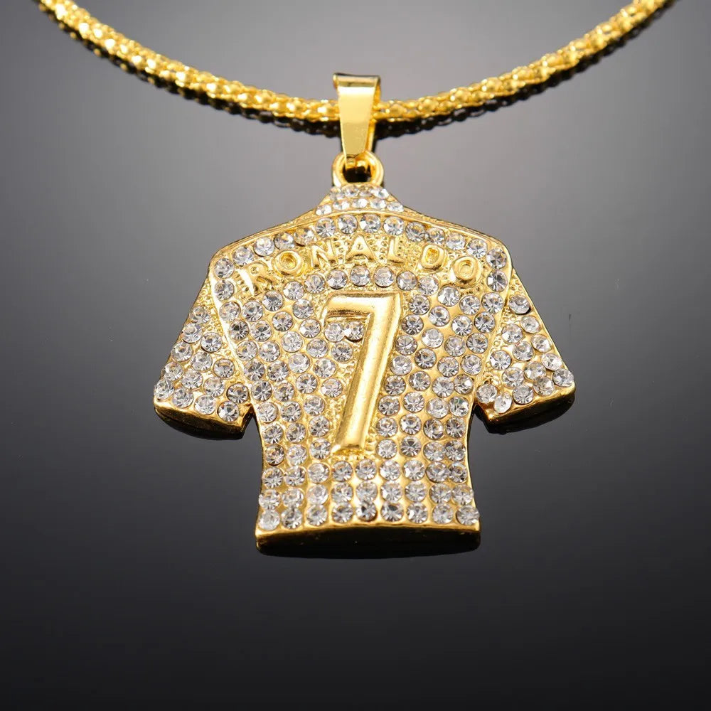 cr7 necklace Stainless Steel Titanium gold plated Crystals football Cristiano Ronaldo 7 jersey pendant necklace