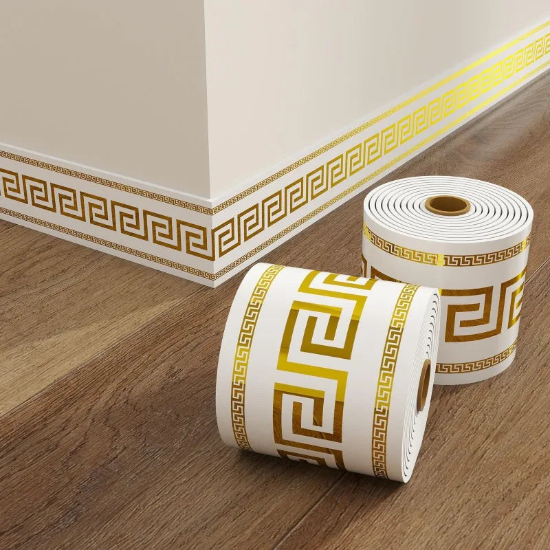 Self Adhesive Skirting Board PVC Soft Wall Trim Strip Waist Line Sticker Waterproof Gold Border Floor Edge Protector Home Decor