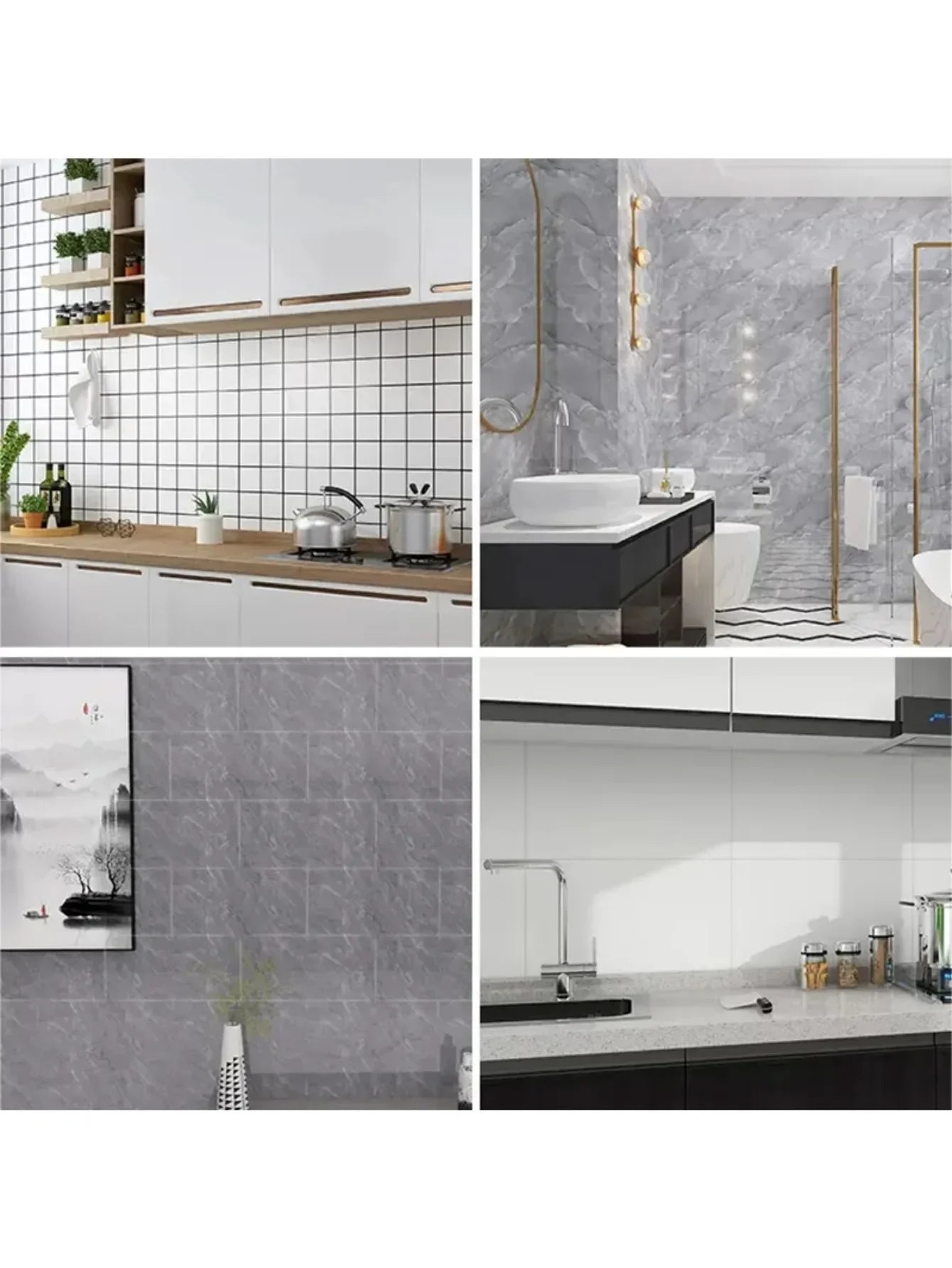 10-Pack Self-Adhesive Marble Tile Stickers – Waterproof 30x60cm PVC Peel-and-Stick Tiles for Kitchen & Bathroom Walls/Floors