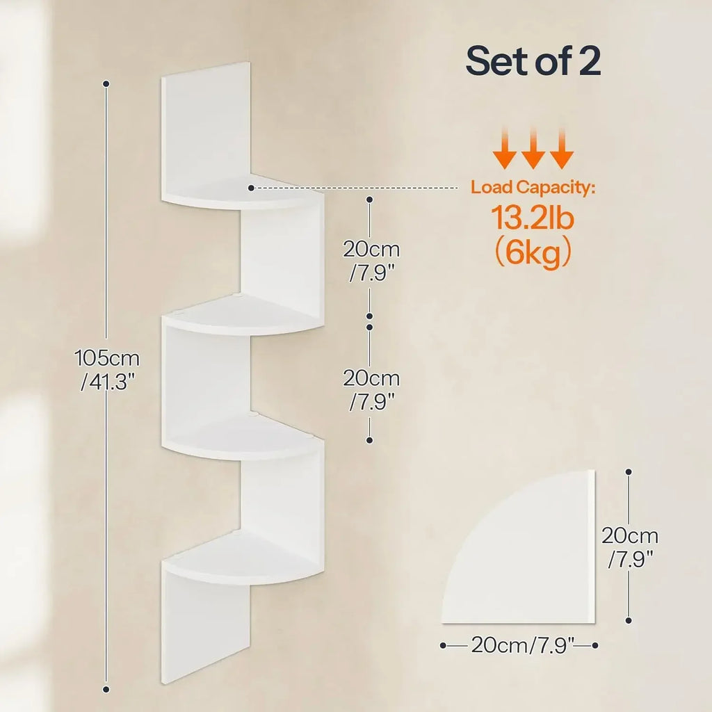 Space Saving Storage for Bedroom, Living Room, Bathroom, Home Office 5-Tier Corner Shelf, Wall Mounted Floating Shelves