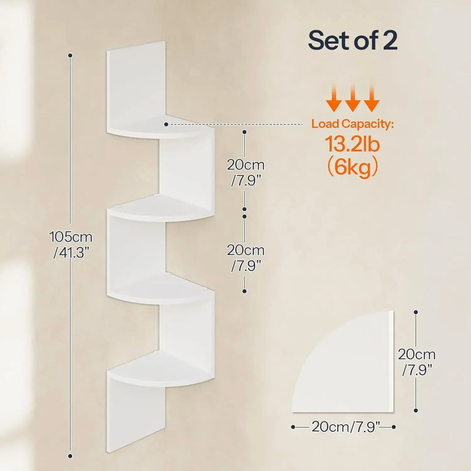 Space Saving Storage for Bedroom, Living Room, Bathroom, Home Office 5-Tier Corner Shelf, Wall Mounted Floating Shelves