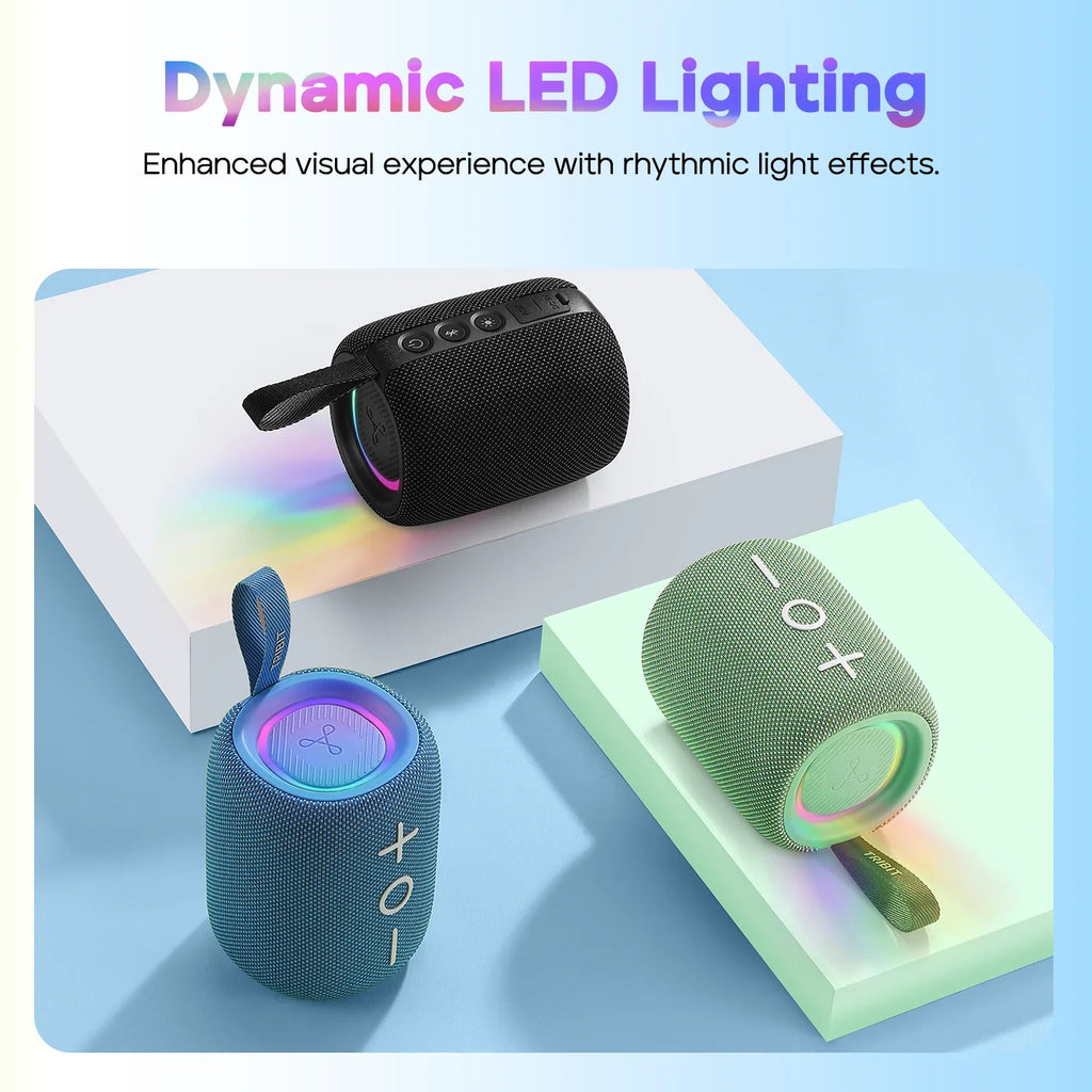 TRIBIT StormBox Mini+ Bluetooth Speaker, 12W 360° Sound With XBass, LEDs, 12 Hours playtimes, IPX7 Waterproof For Hiking Outdoor