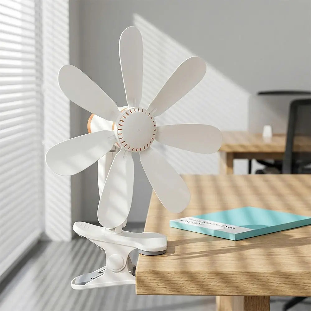 Strong Wind Portable Clip Fan Hollow-out Design Clip Fan Small Personal Fan Powerful Airflow Seven Leaves Personal Cooling Fan