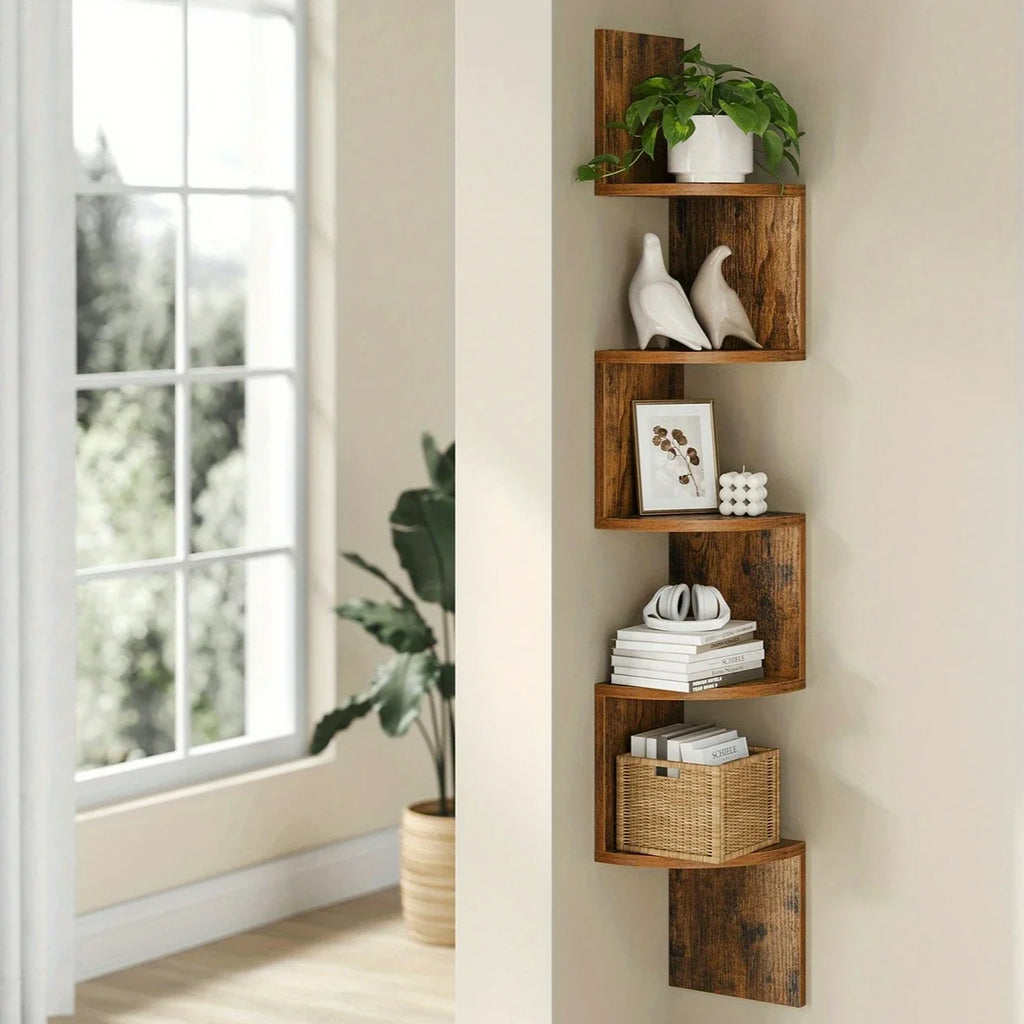 Space Saving Storage for Bedroom, Living Room, Bathroom, Home Office 5-Tier Corner Shelf, Wall Mounted Floating Shelves