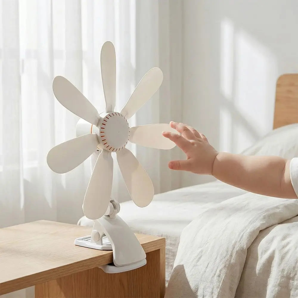 Strong Wind Portable Clip Fan Hollow-out Design Clip Fan Small Personal Fan Powerful Airflow Seven Leaves Personal Cooling Fan