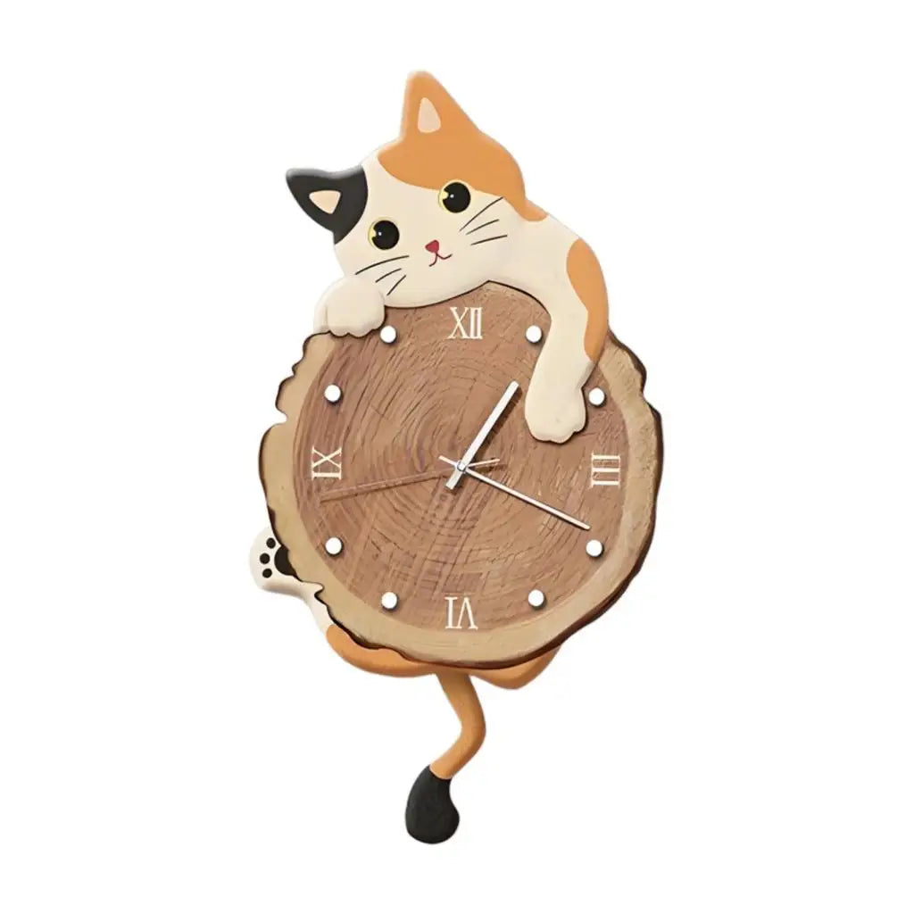 Cat Wall Clock Animal with Swinging Tail Cute Pendulum Decorative Clock for Kitchen Bedroom Dining Room Living Room Indoor
