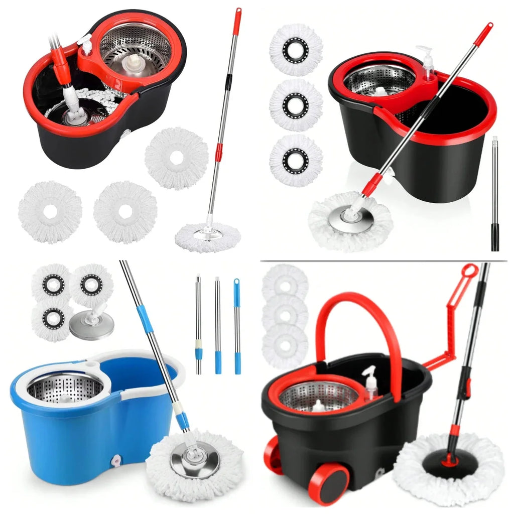 3 Models Spin Mop Bucket Set with Stainless Steel Basket, 61" Extendable Handle & 3 Microfiber Mop Heads, All Floor Cleaner