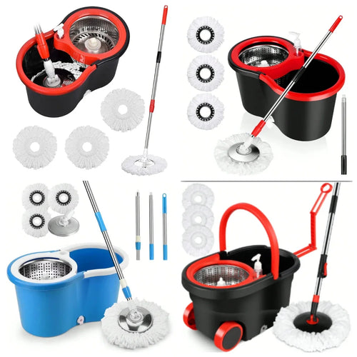 3 Models Spin Mop Bucket Set with Stainless Steel Basket, 61" Extendable Handle & 3 Microfiber Mop Heads, All Floor Cleaner