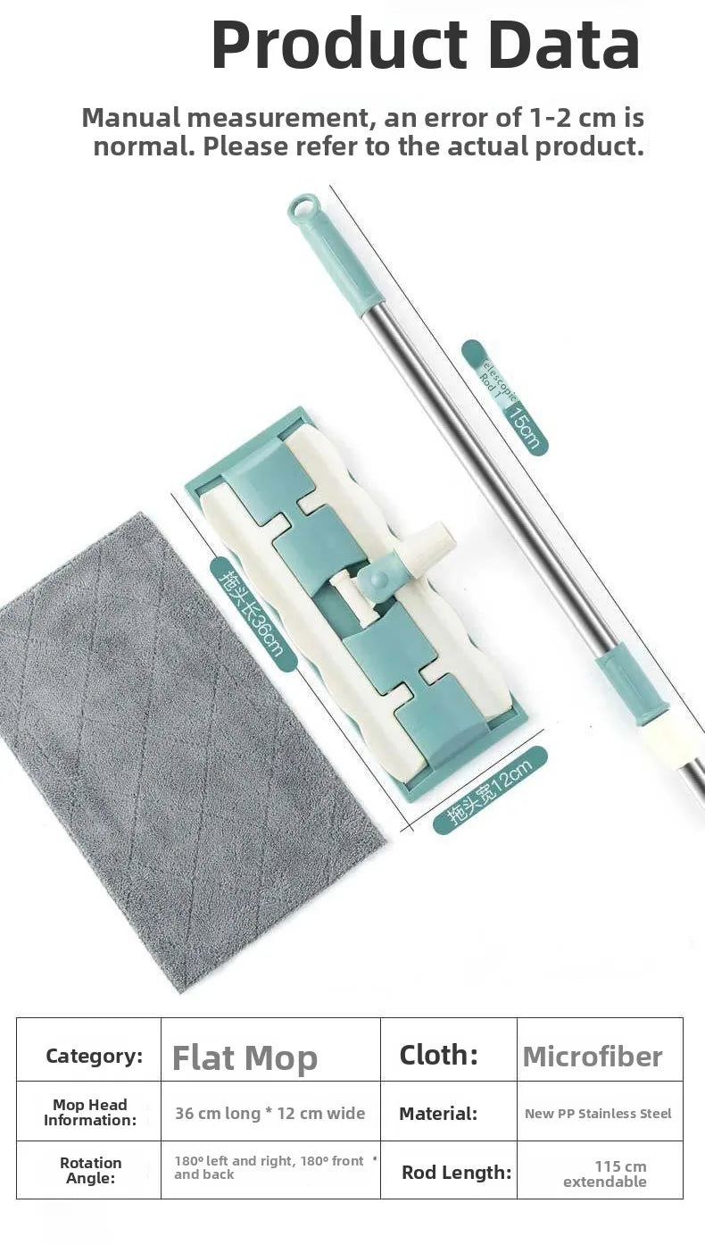 YUOSDON Broom Holder Flat Mop Cloth Clip Stainless Steel Handle Ultrafine Fiber Mop Head for Home Office School Cleaning