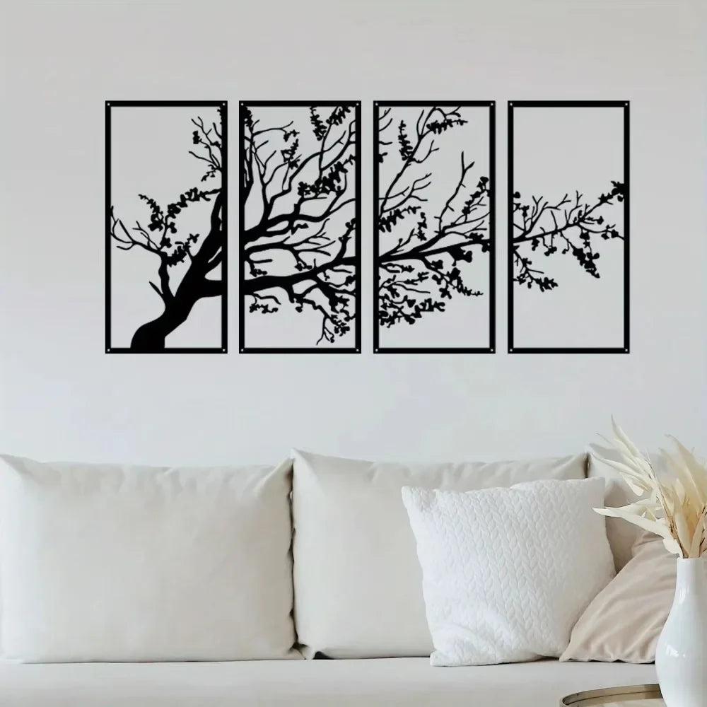 4-Piece Metal Wall Art Set Elegant Tree of Life Design Stunning Metal Tree Wall Decor for Interior Decoration and Modern Spaces