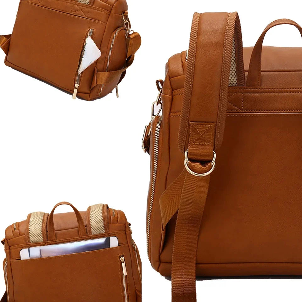 Premium Extra Large Vegan Leather Diaper Bag Tote Backpack