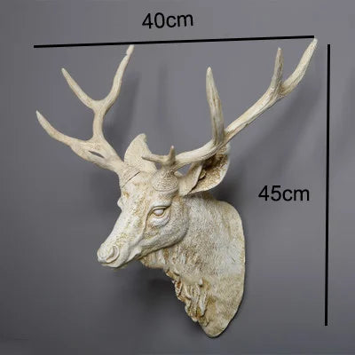 Faux Deer Head 17 inch Faux Animal Head Wall Décor Handmade Farmhouse Décor Rustic Wall Decor Deer Antlers Head Statue Resin Art