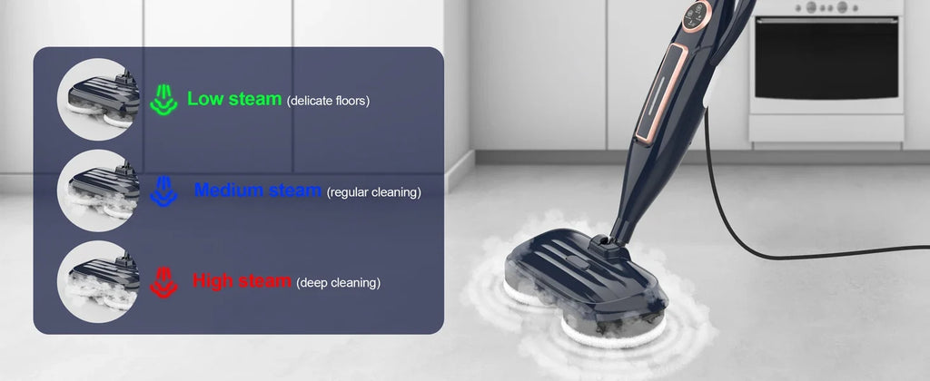 VM6 Steam Mop Cleaner with Rotating Mop Pads 1300W Powerful Floor Steamer 10 in 1 Lightweight Spin Mop High Temperature with Steam Blaster Technology LED Headlights for Home Hardwood Marble Floors