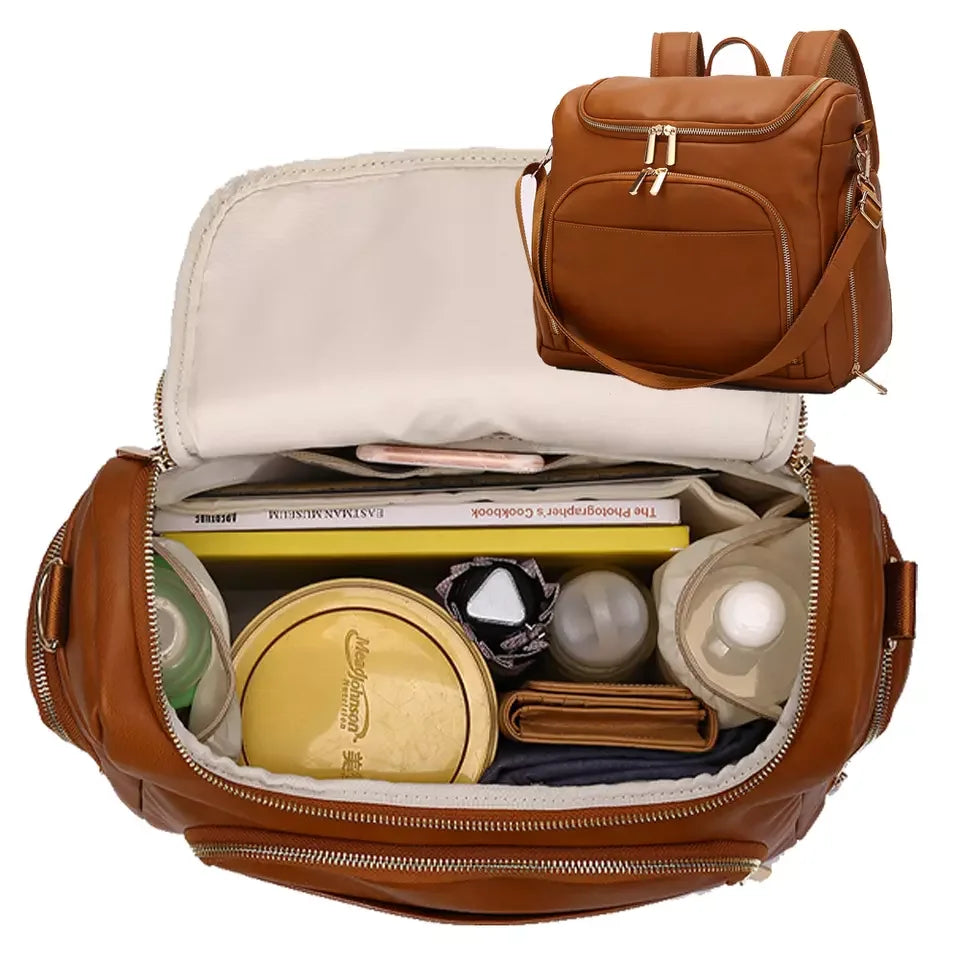 Premium Extra Large Vegan Leather Diaper Bag Tote Backpack
