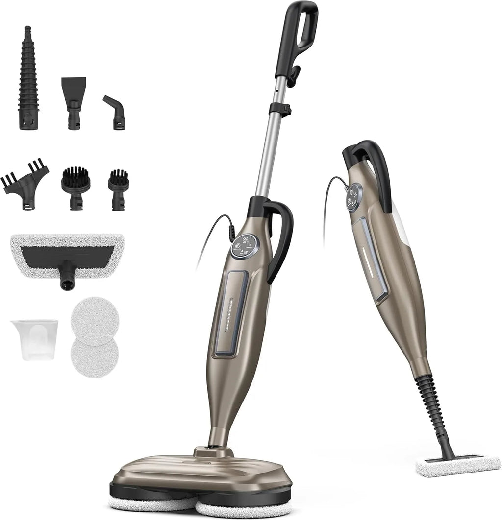 VM6 Steam Mop Cleaner with Rotating Mop Pads 1300W Powerful Floor Steamer 10 in 1 Lightweight Spin Mop High Temperature with Steam Blaster Technology LED Headlights for Home Hardwood Marble Floors